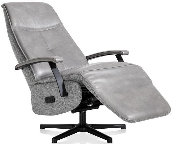Henders & Hazel Apollo relax-fauteuil - hoge rug - relax - large met batterij en pocketvering - combibekleding cleo lichtgrijs en leder laredo lichtgrijs  Fauteuil