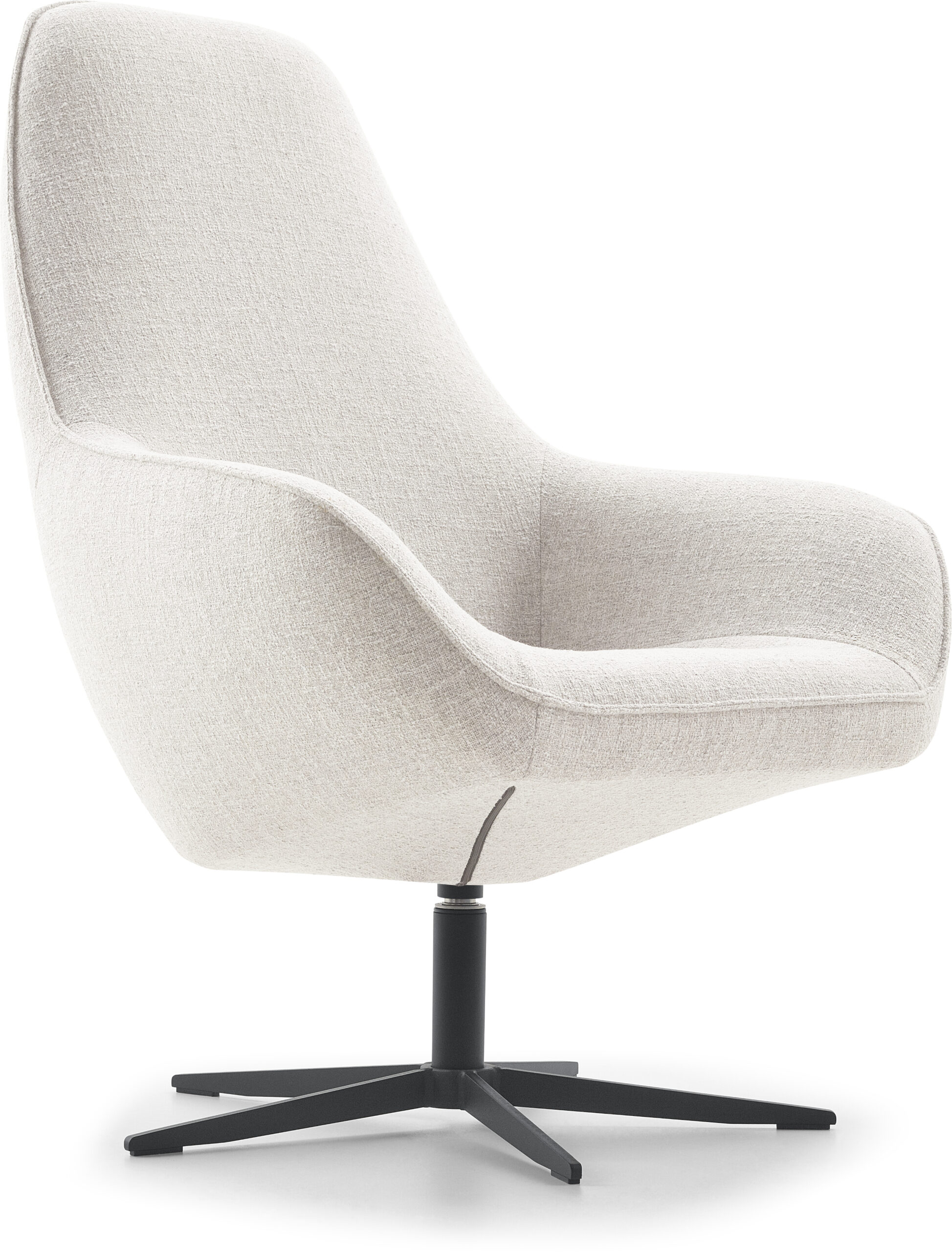 Bayview, exclusief design uit de collectie van Baenks. Bayview fauteuil Baenks uitgevoerd met hoge rug in stof oasis 196-shell (cat. S) met zwarte metalen stervoet (type A). Afmetingen: H109 x B80 x D85 cm