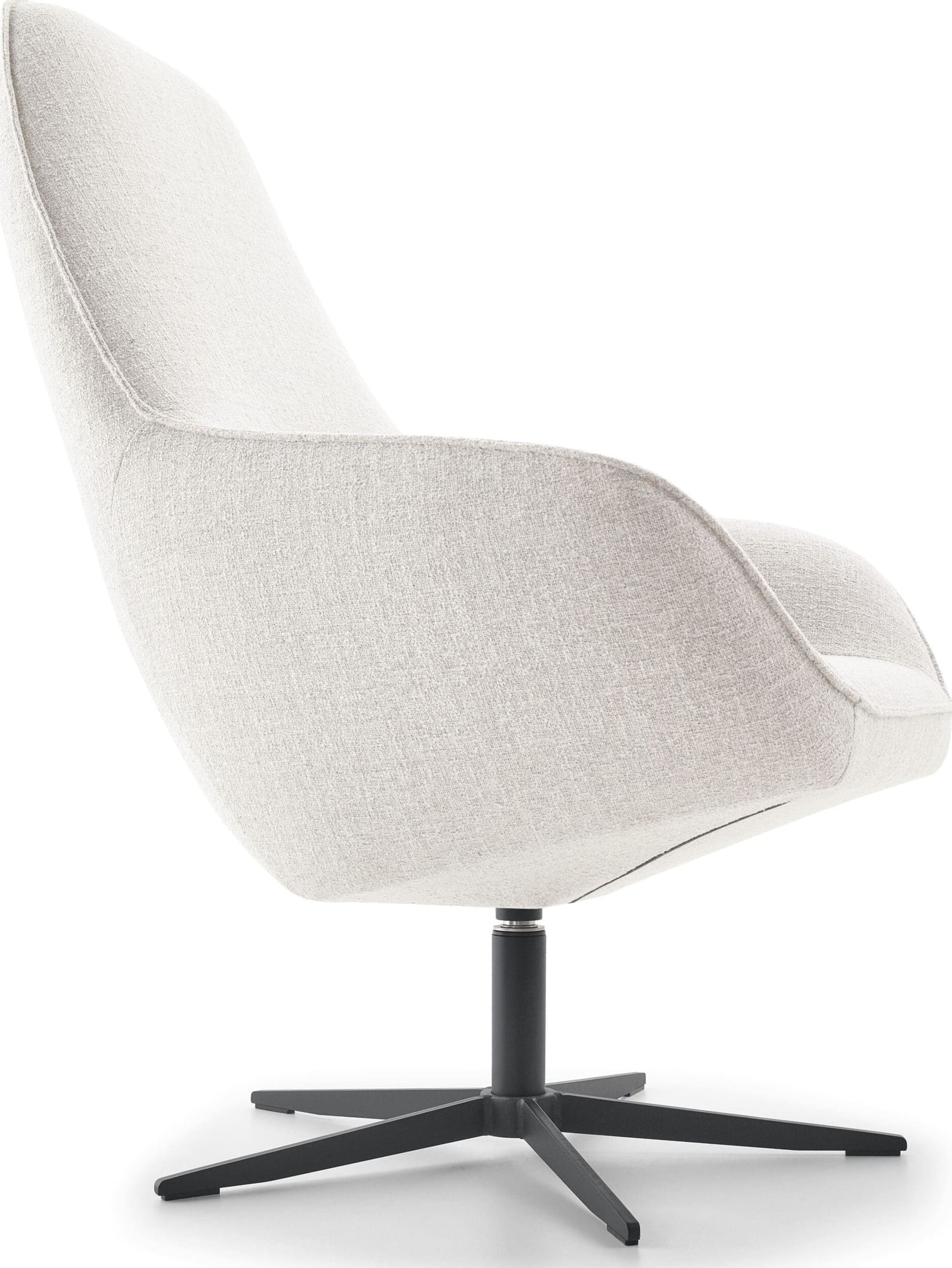 Bayview, exclusief design uit de collectie van Baenks. Bayview fauteuil Baenks uitgevoerd met hoge rug in stof oasis 196-shell (cat. S) met zwarte metalen stervoet (type A). Afmetingen: H109 x B80 x D85 cm