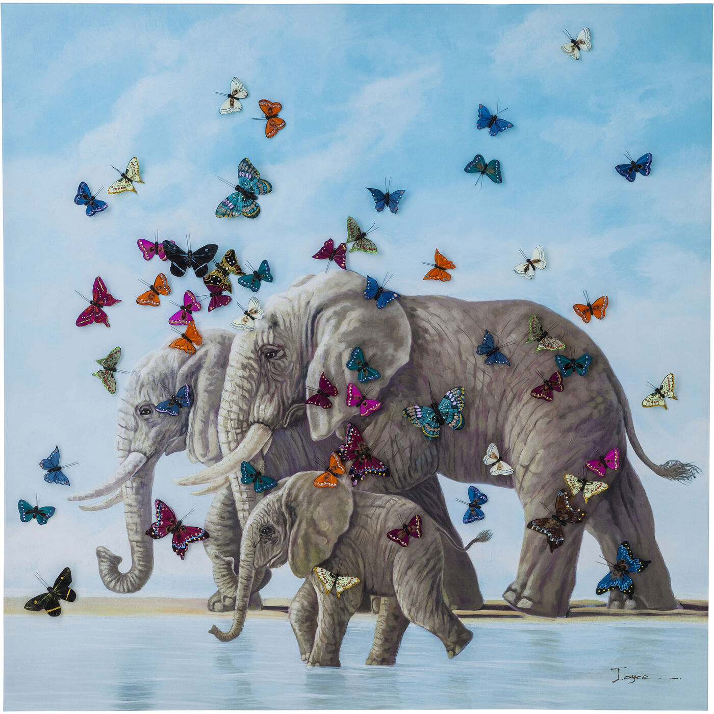 Schilderij Touched Elefants With Butterflies 120x120 Kare Design Schilderij 39251