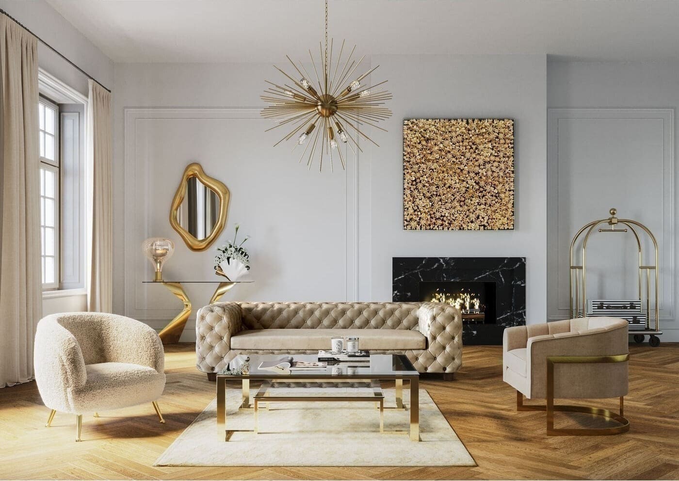 Spiegel Hologram Gold 119x76cm Kare Design Spiegel 83206