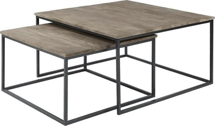 Pronto Wonen Salontafel Pandera (set van 2) vierkant 80/65 mango grijs Bruin|Naturel Salontafel