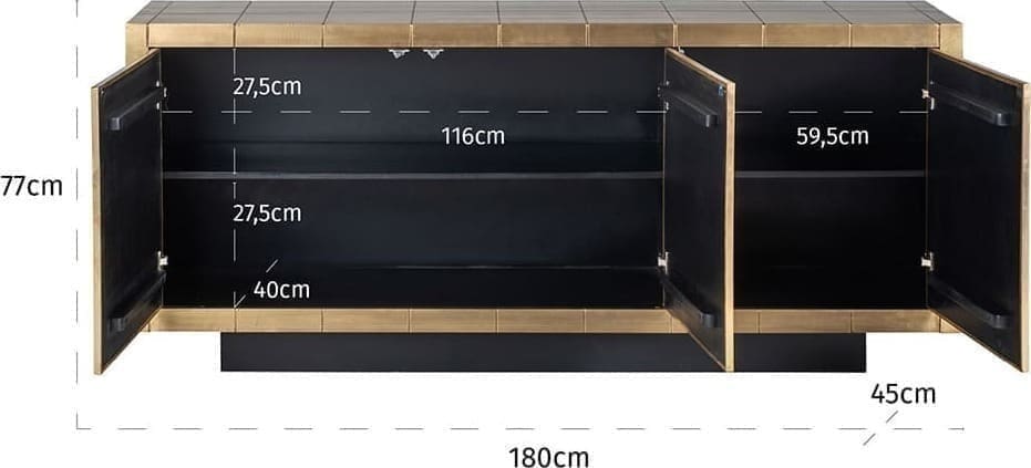 Richmond Interiors Dressoir Collada 3-deuren Goud Dressoir