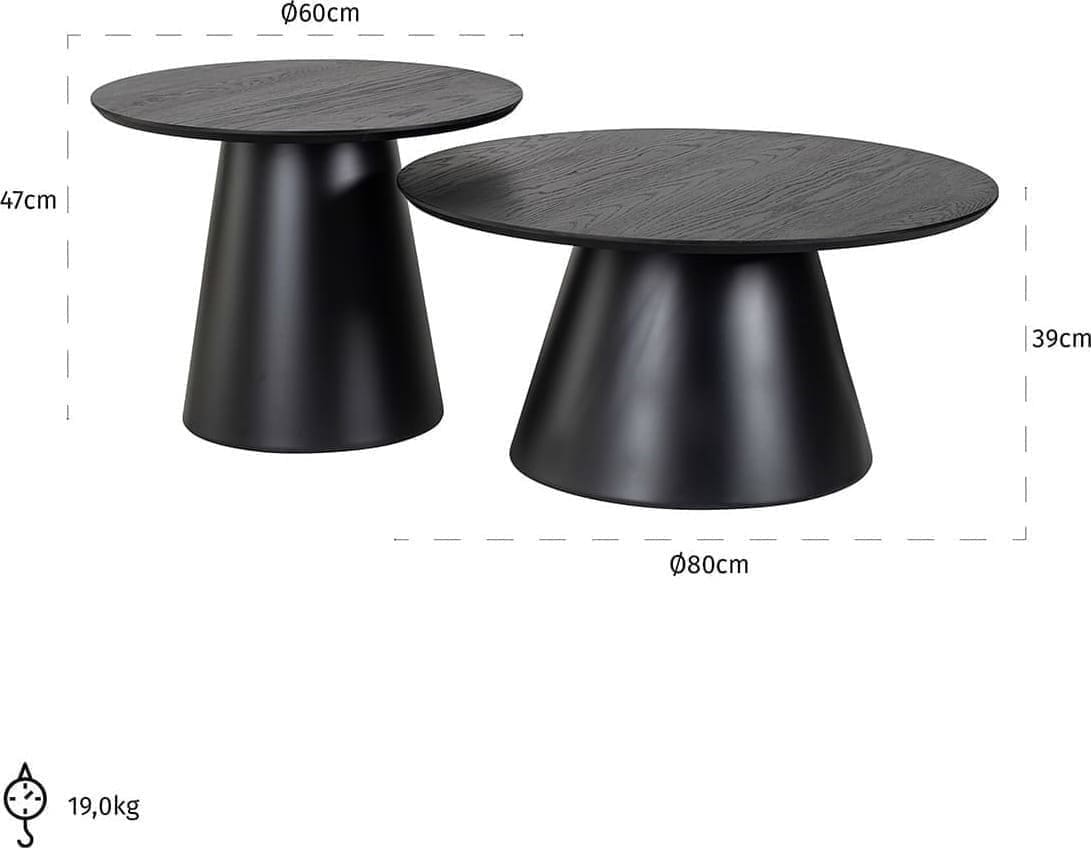 Richmond Interiors Salontafel Jazz set van 2 Zwart Salontafel