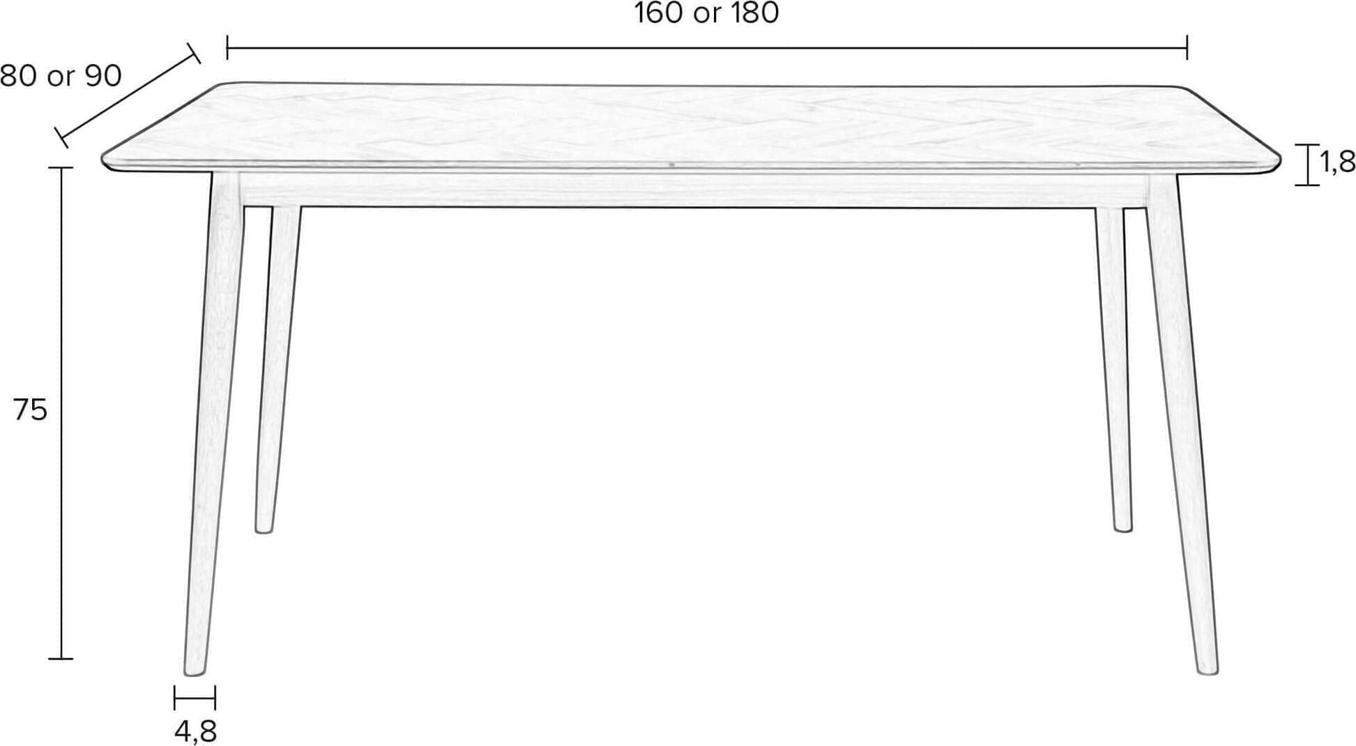 Tafel Fabio 160x80 Natural White Label Living ZVR2100143