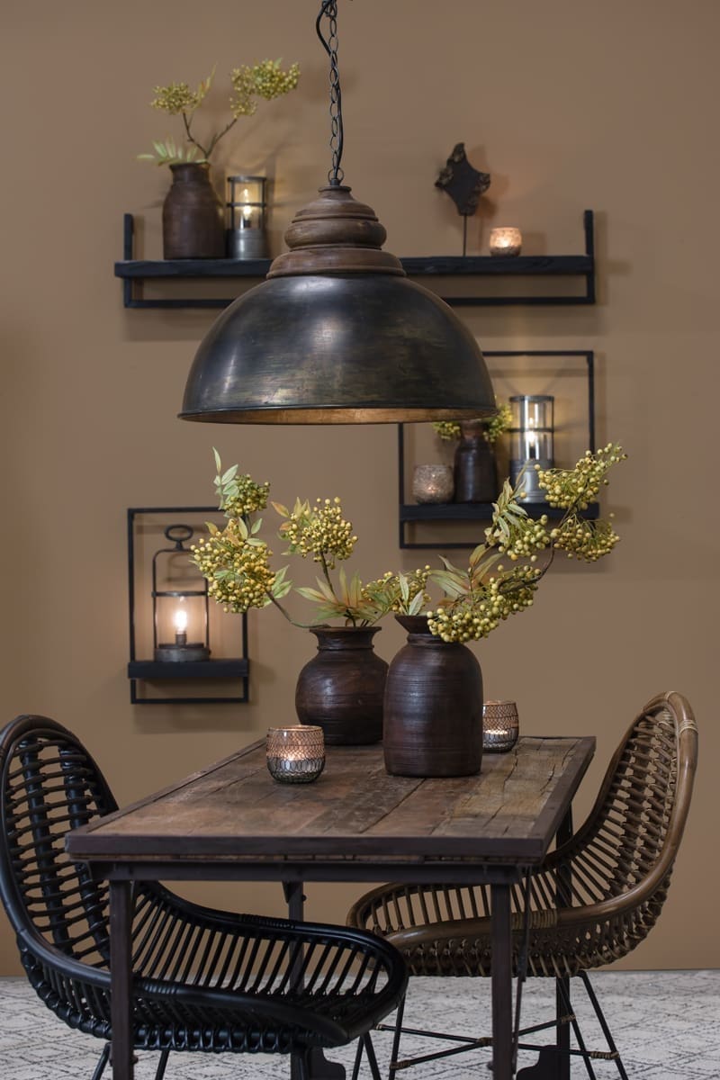 Hanglamp Leia - Zwart Zink+kop Hout Bruin Light & Living Hanglamp 3078412