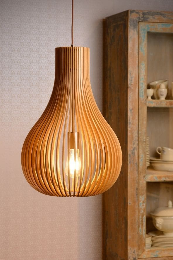 Bodo - Hanglamp - Ø38 cm - 1xe27 - Licht Hout Lucide Hanglamp 01400/38/72