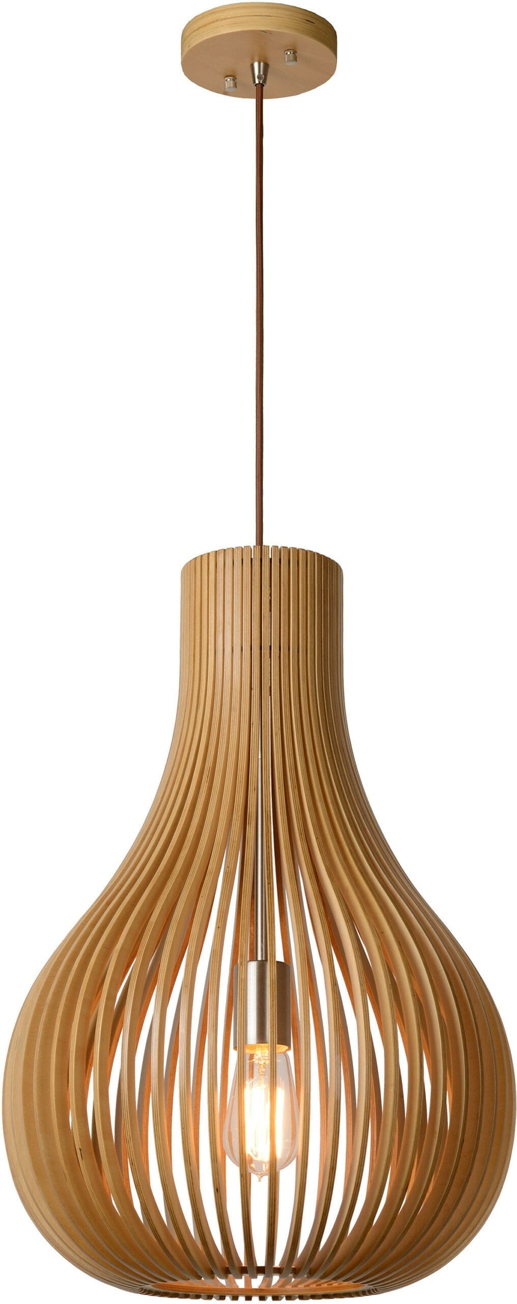 Bodo - Hanglamp - Ø38 cm - 1xe27 - Licht Hout Lucide Hanglamp 01400/38/72