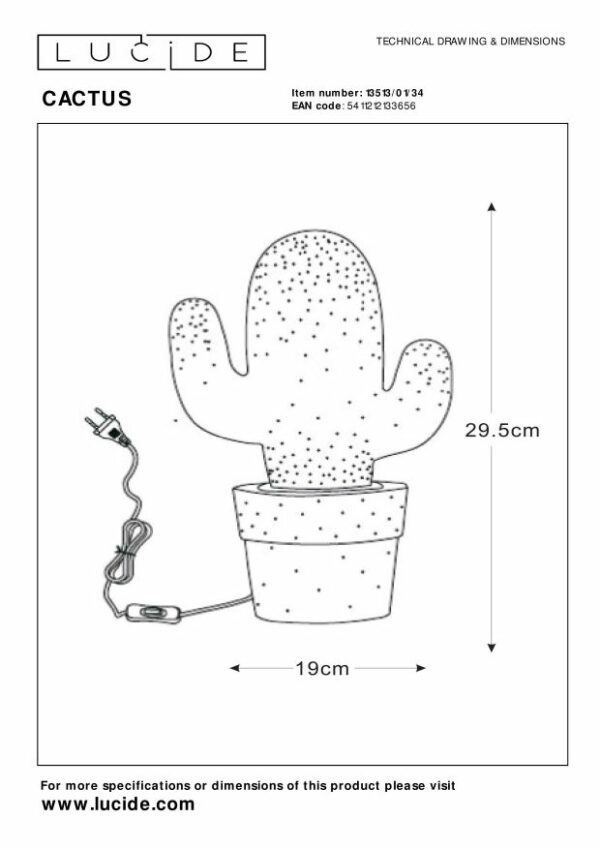 Cactus - Tafellamp - 1xe14 - Geel Lucide Tafellamp 13513/01/34