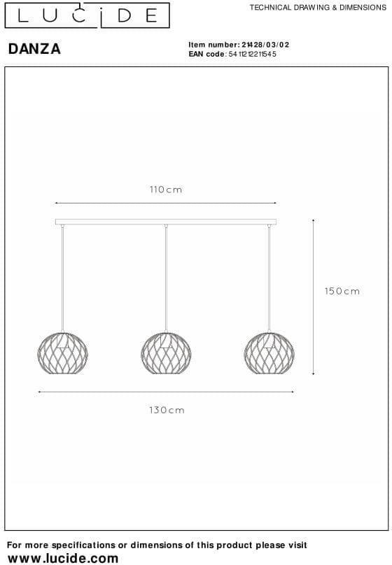 Danza Hanglamp 3xe27 - Mat Goud / Messing Lucide Hanglamp 21428/03/02