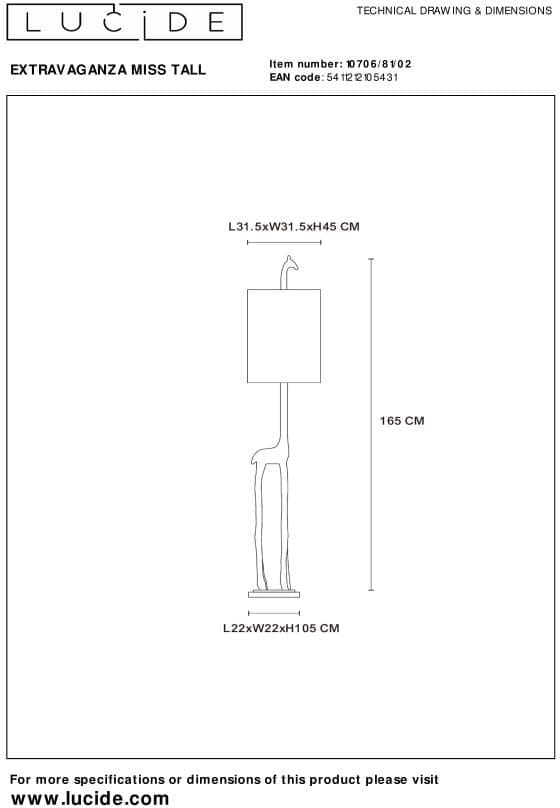 Extravaganza Miss Tall - Vloerlamp - Ø31,5 cm - 1xe27 - Mat Goud / Messing Lucide Vloerlamp 10706/81/02
