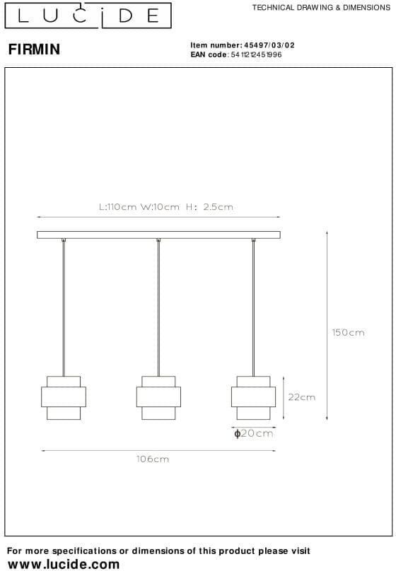 Firmin - Hanglamp - 3xe27 - Mat Goud / Messing Lucide Hanglamp 45497/03/02