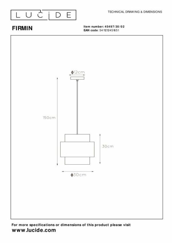 Firmin - Hanglamp - Ø30 cm - 1xe27 - Mat Goud / Messing Lucide Hanglamp 45497/30/02