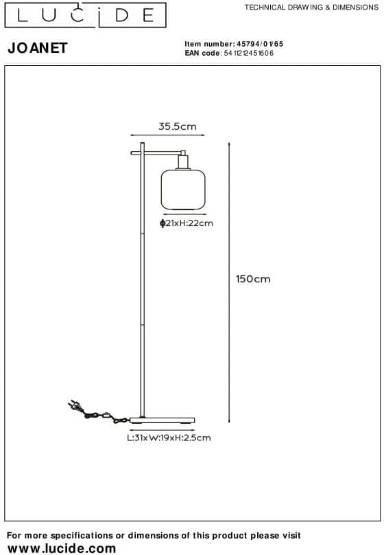 Joanet - Vloerlamp - 1xe27 - Fumé Lucide Vloerlamp 45794/01/65