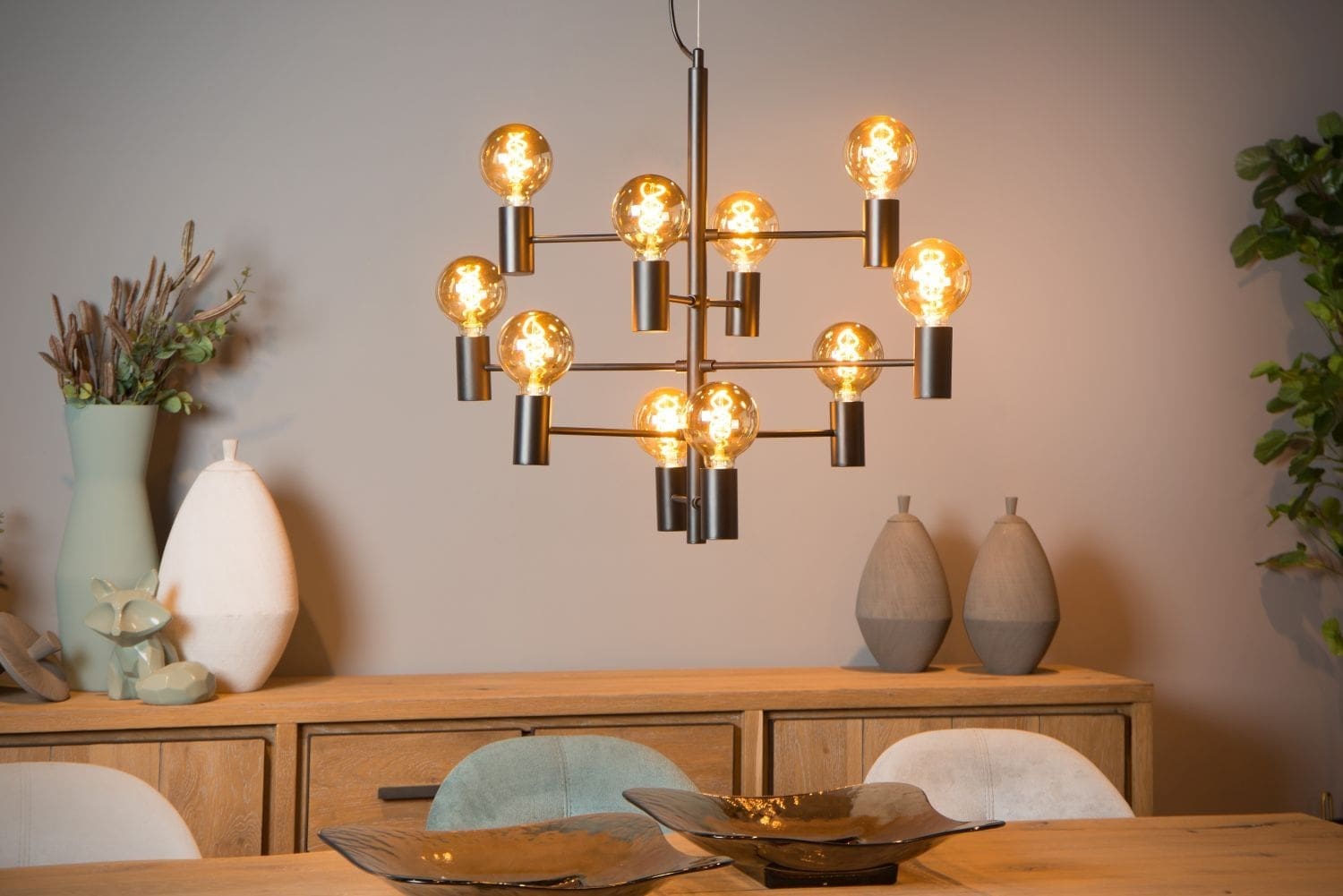 Leanne Hanglamp Ø65 cm 10xe27 - Zwart Lucide Hanglamp 21421/10/30