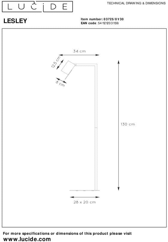 Lesley - Leeslamp - 1xgu10 - Zwart Lucide Vloerlamp 03725/01/30