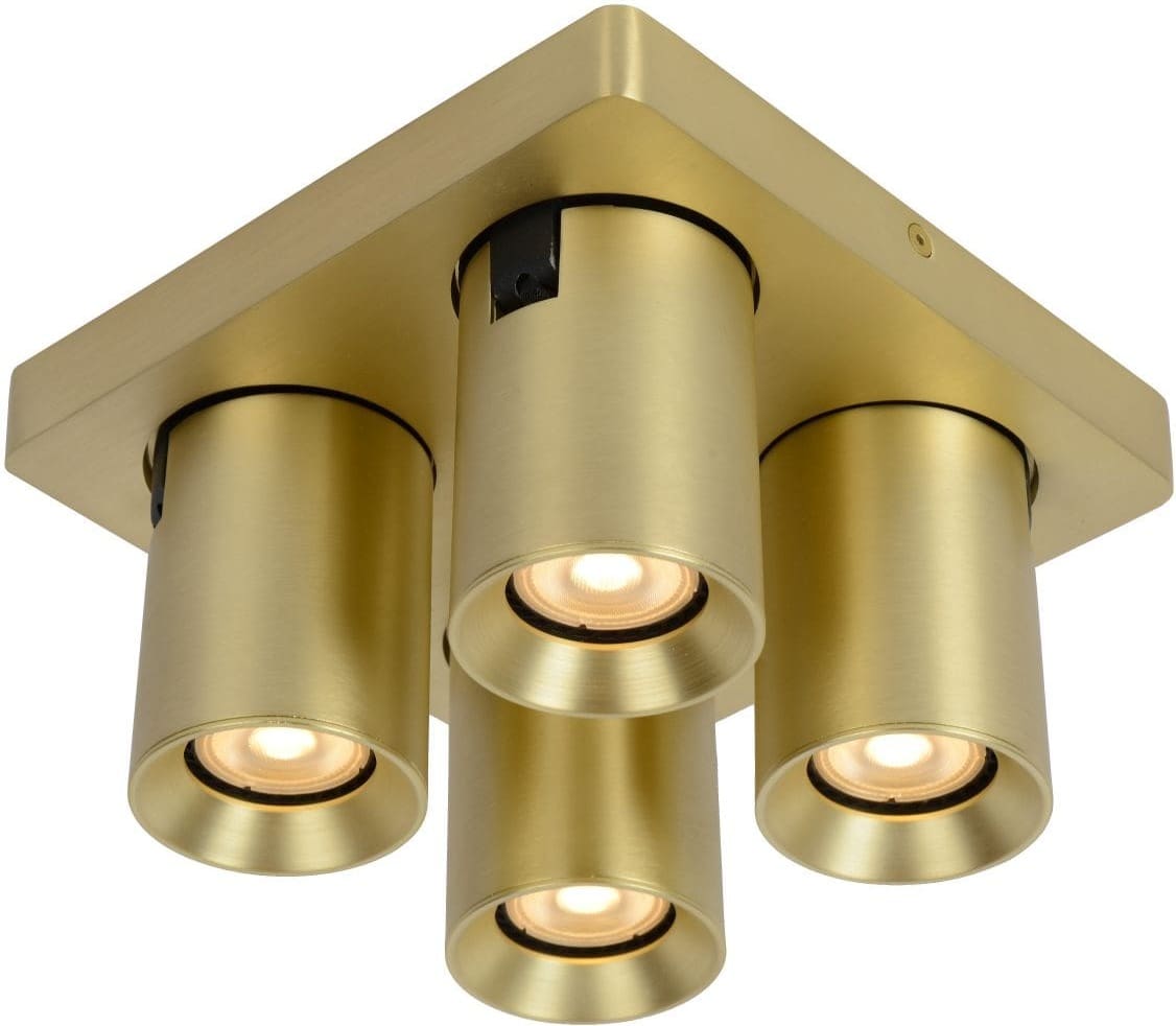Nigel Plafondspot Led Dim To Warm GU10 4x5w 2200k/3000k - Mat Goud / Messing Lucide Plafondlamp 09929/20/02