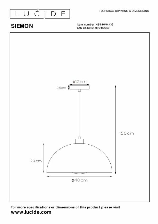 Siemon - Hanglamp - Ø40 cm - 1xe27 - Groen Lucide Hanglamp 45496/01/33