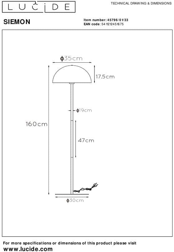 Siemon - Vloerlamp - Ø35 cm - 1xe27 - Groen Lucide Vloerlamp 45796/01/33