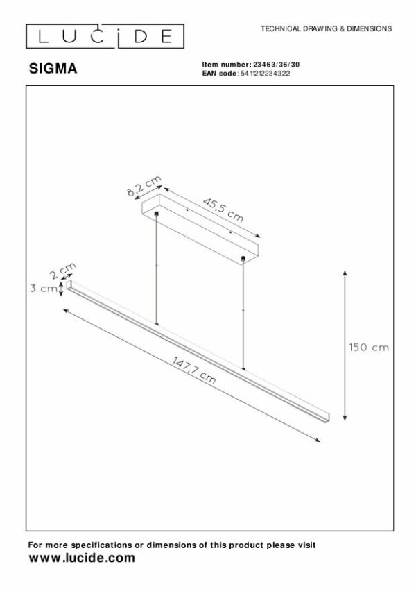 Sigma - Hanglamp - Led Dimb. - 1x38W 2700K - Zwart Lucide Hanglamp 23463/36/30