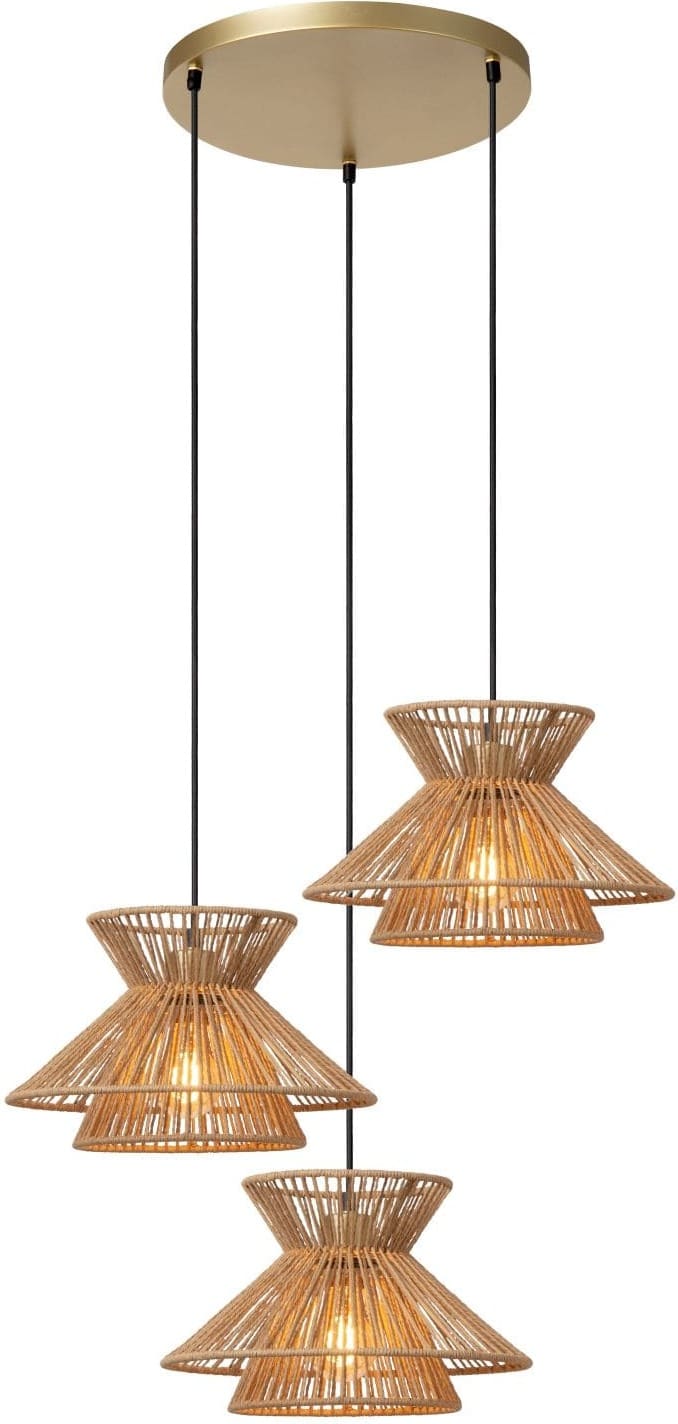 Tasman - Hanglamp - 3xe27 - Licht Hout Lucide Hanglamp 10420/03/72