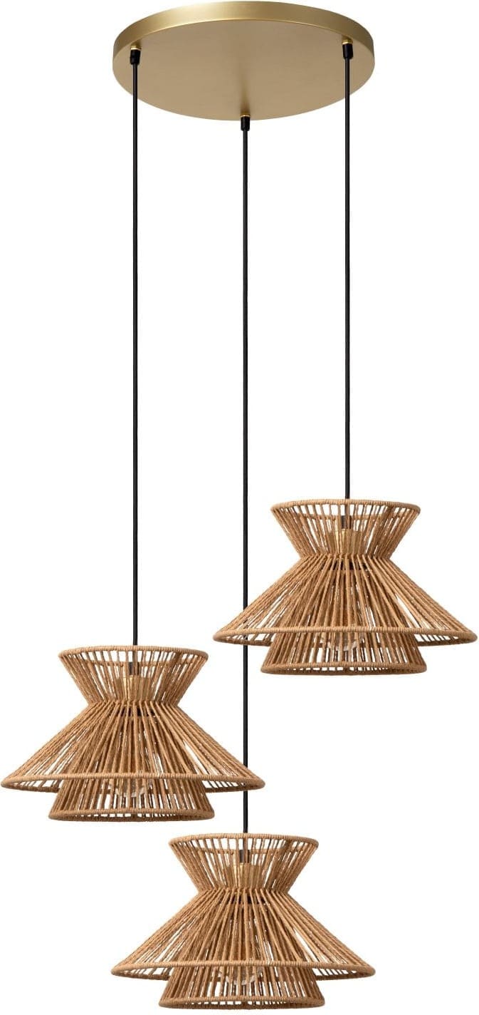 Tasman - Hanglamp - 3xe27 - Licht Hout Lucide Hanglamp 10420/03/72