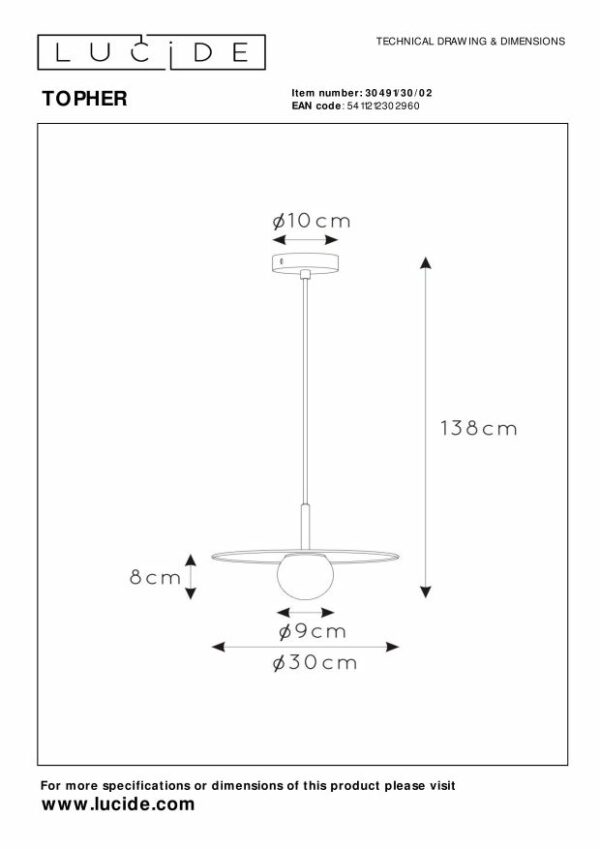 Topher - Hanglamp - Ø30 cm - 1xg9 - Mat Goud / Messing Lucide Hanglamp 30491/30/02