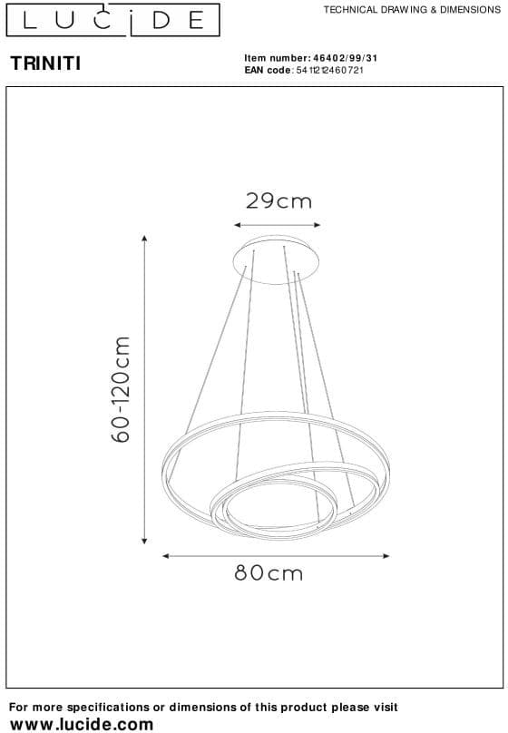 Triniti - Hanglamp - Ø80 cm - Led Dimb. - 3000K - Wit Lucide Hanglamp 46402/99/31