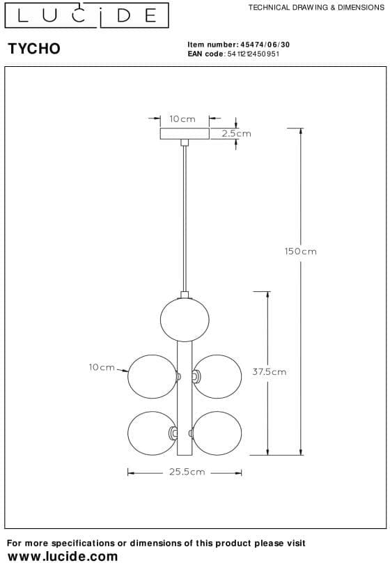 Tycho - Hanglamp - Ø25,5 cm - 6xg9 - Zwart Lucide Hanglamp 45474/06/30