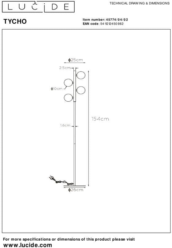 Tycho - Vloerlamp - 4xg9 - Mat Goud / Messing Lucide Vloerlamp 45774/04/02