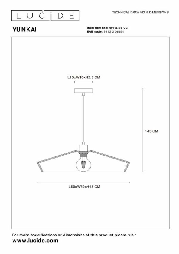 Yunkai - Hanglamp - Ø50 cm - 1xe27 - Licht Hout Lucide Hanglamp 10413/50/72