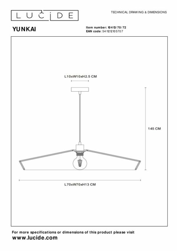 Yunkai - Hanglamp - Ø70 cm - 1xe27 - Licht Hout Lucide Hanglamp 10413/70/72