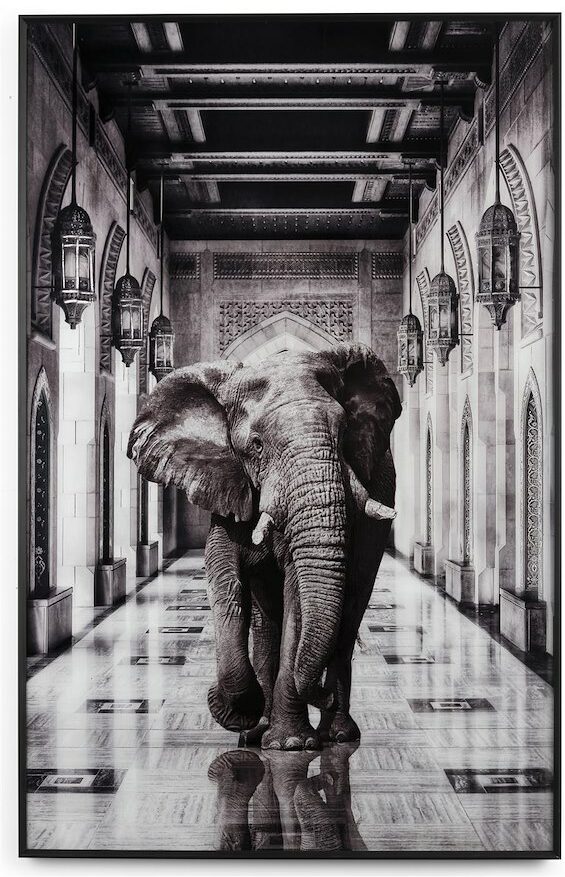 COCO maison Walking Elephant schilderij 90x140cm Grijs Schilderij