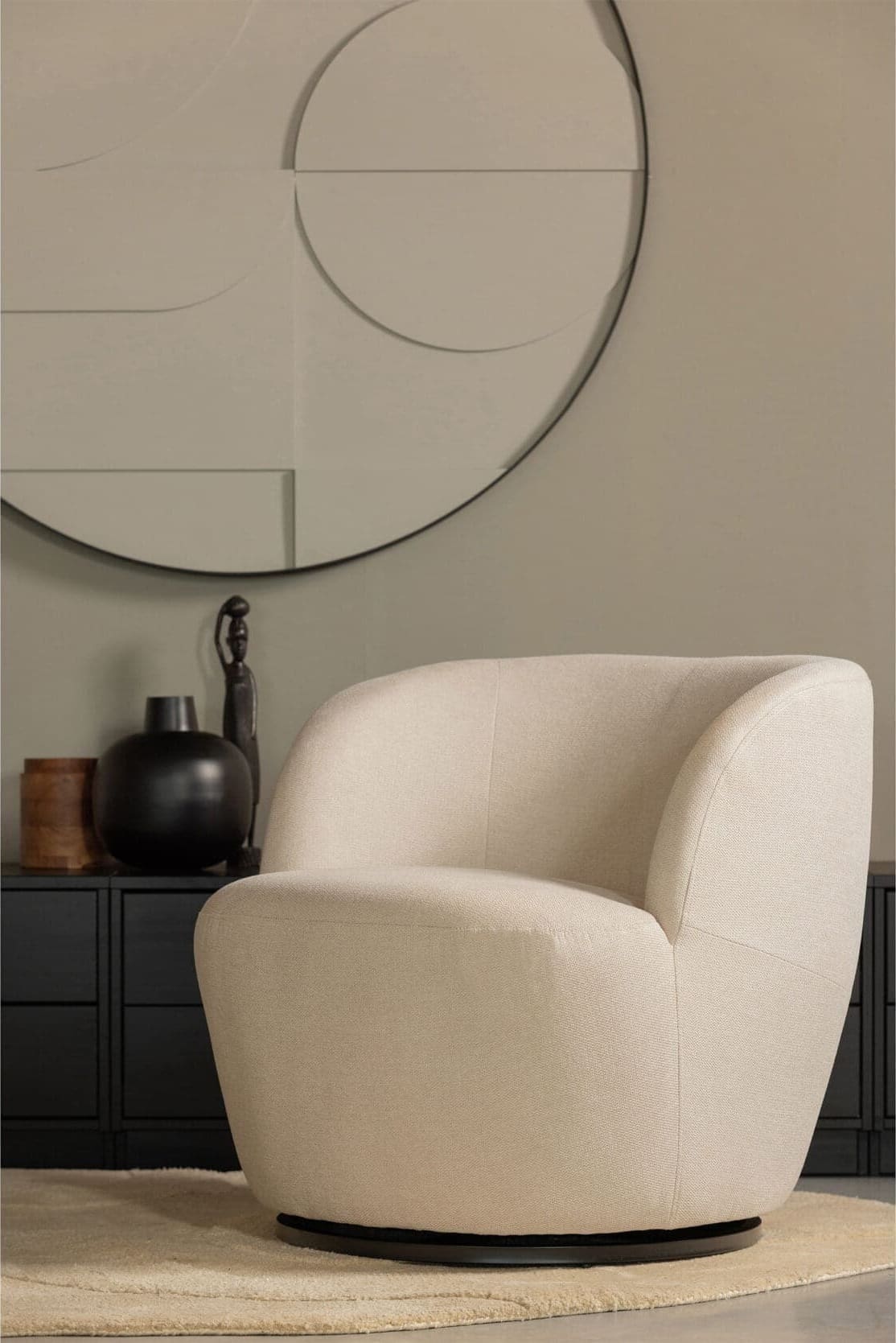 WOOOD Exclusive Serra Draaifauteuil Geweven Stof Off White Wit Draaifauteuil