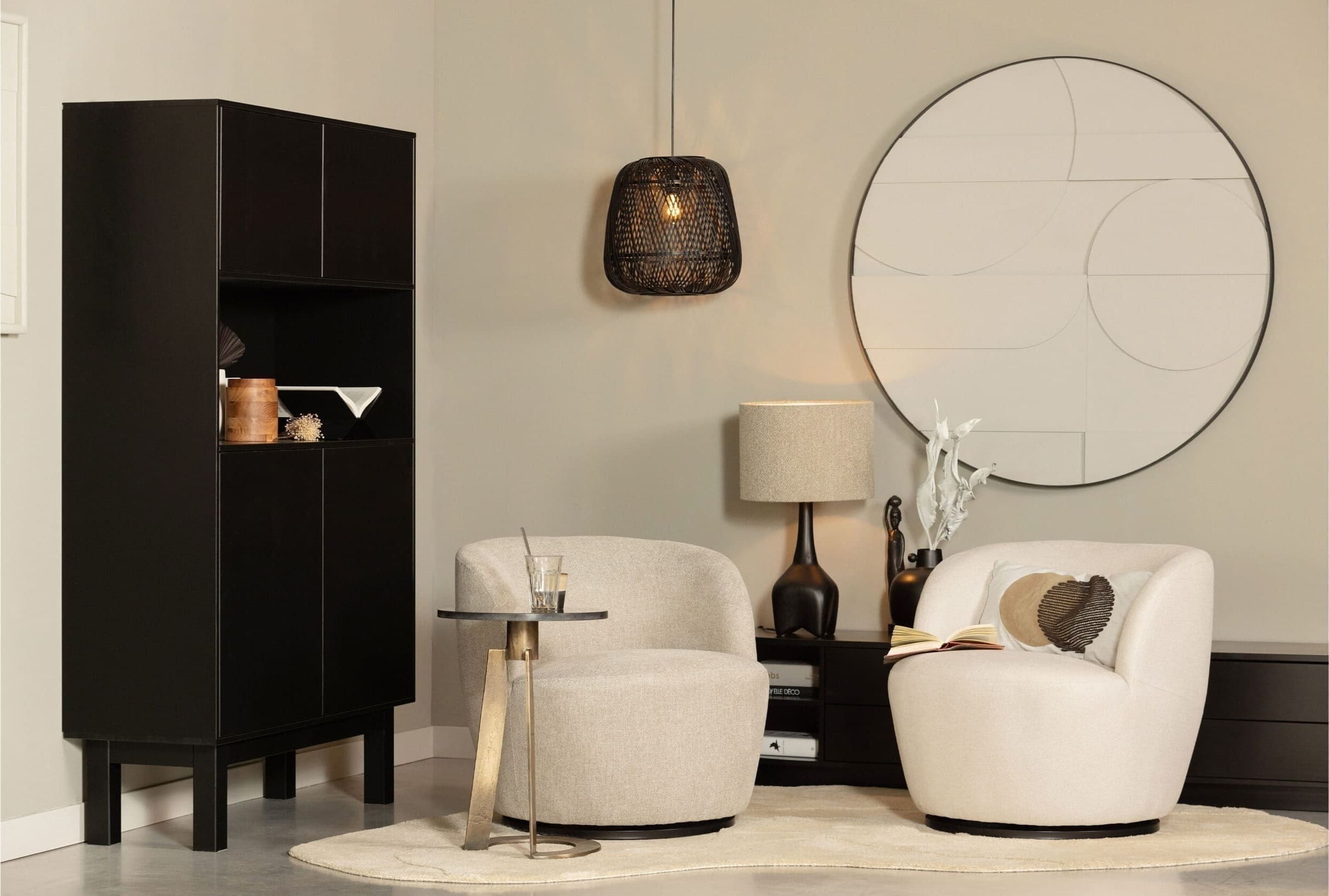 WOOOD Exclusive Serra Draaifauteuil Geweven Stof Off White Wit Draaifauteuil