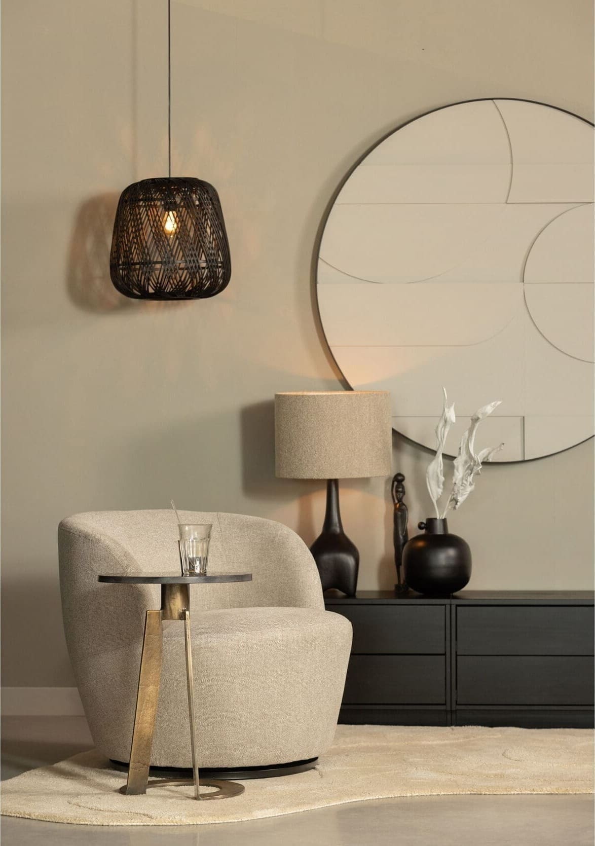 WOOOD Exclusive Serra Draaifauteuil Geweven Stof Zand Beige|Bruin Draaifauteuil