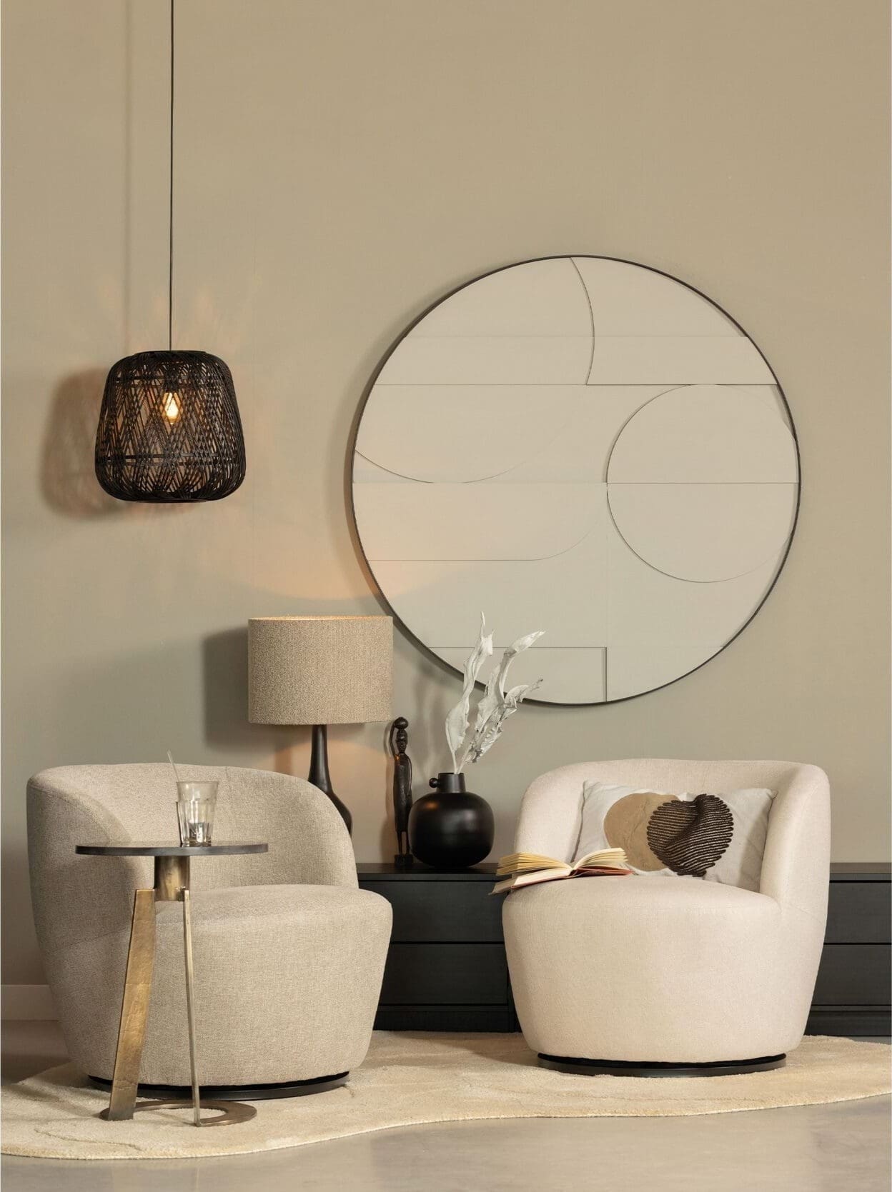 WOOOD Exclusive Serra Draaifauteuil Geweven Stof Zand Beige|Bruin Draaifauteuil