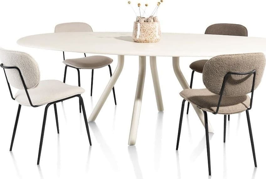 Xooon Lund eetkamertafel ovaal 240 x 120 cm. - stone-skin - centrale poot lang - zwart nebbia Eettafel
