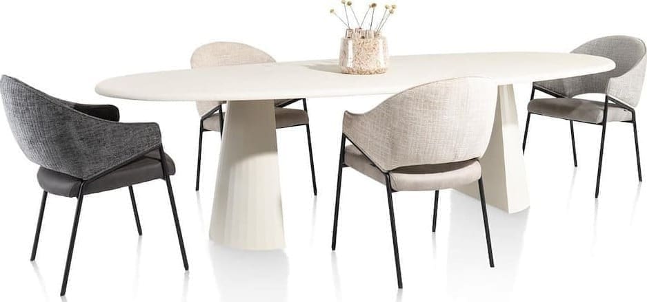 Xooon Lund eetkamertafel rond 140 cm. - stone-skin - cone poot - zwart nebbia Eettafel