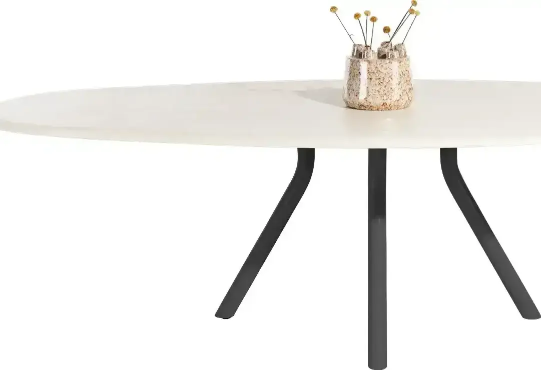 Xooon Lund eetkamertafel ovaal 270 x 120 cm. - stone-skin - centrale poot lang - zwart nebbia Eettafel