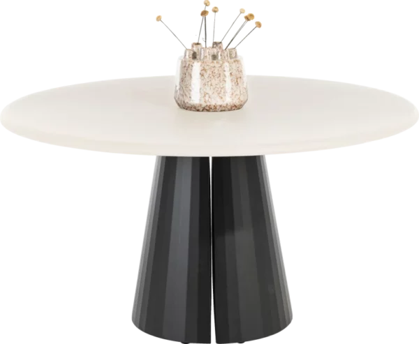 Xooon Lund eetkamertafel rond 140 cm. - stone-skin - cone poot - zwart nebbia Eettafel