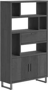 Henders & Hazel Pavie bergkast open 125 cm. - 2-deuren + 1-klep + 6-niches (+ LED) - castle black Kast