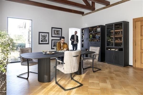 Henders & Hazel Pavie bergkast open 125 cm. - 2-deuren + 1-klep + 6-niches (+ LED) - castle black Kast