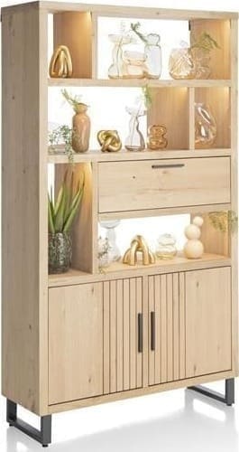 Henders & Hazel Pavie bergkast open 125 cm. - 2-deuren + 1-klep + 6-niches (+ LED) - natural Naturel Kast
