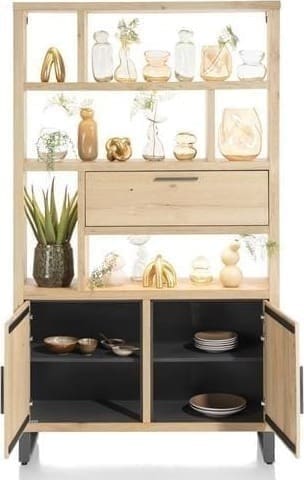Henders & Hazel Pavie bergkast open 125 cm. - 2-deuren + 1-klep + 6-niches (+ LED) - natural Naturel Kast