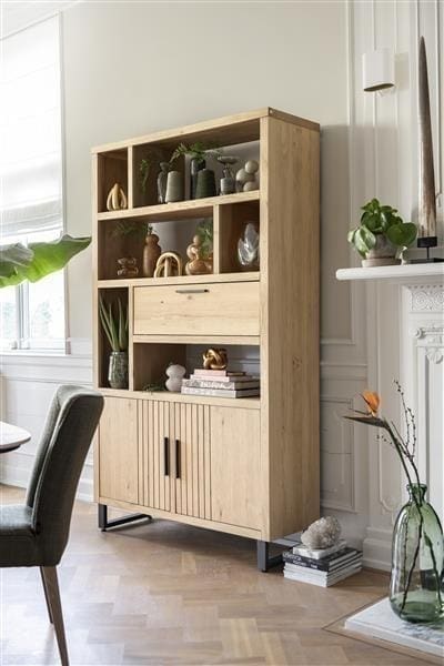 Henders & Hazel Pavie bergkast open 125 cm. - 2-deuren + 1-klep + 6-niches (+ LED) - natural Naturel Kast