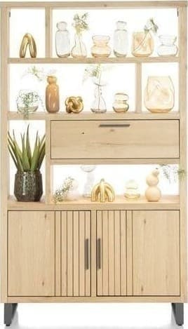 Henders & Hazel Pavie bergkast open 125 cm. - 2-deuren + 1-klep + 6-niches (+ LED) - natural Naturel Kast