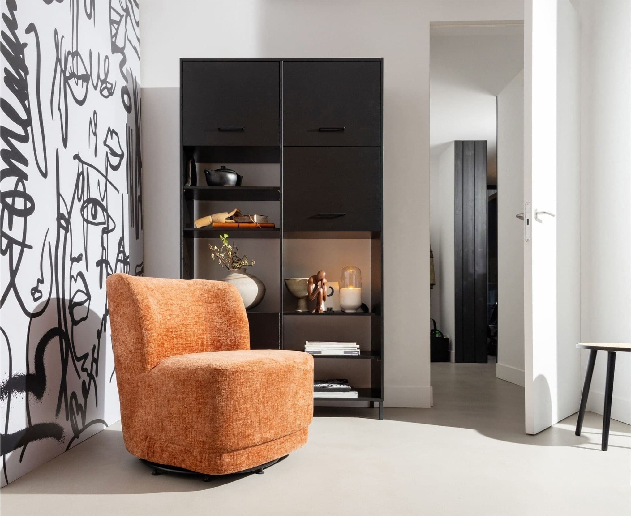 WOOOD Atty Draaifauteuil Blossom Oranje|Cognac Draaifauteuil