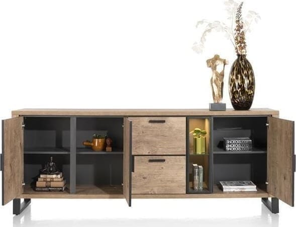 Henders & Hazel Pavarotti dressoir 230 cm. - 3-deuren + 2-laden + 2-niches (+ LED) Dressoir
