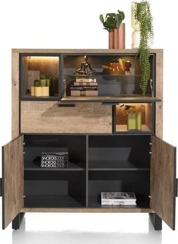 Henders & Hazel Pavarotti highboard 125 cm. - 2-deuren + 1-lade + 1-klep + 2-niches (+ LED) Kast